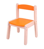 orange wooden chair with adjustable height for kids and toddlers