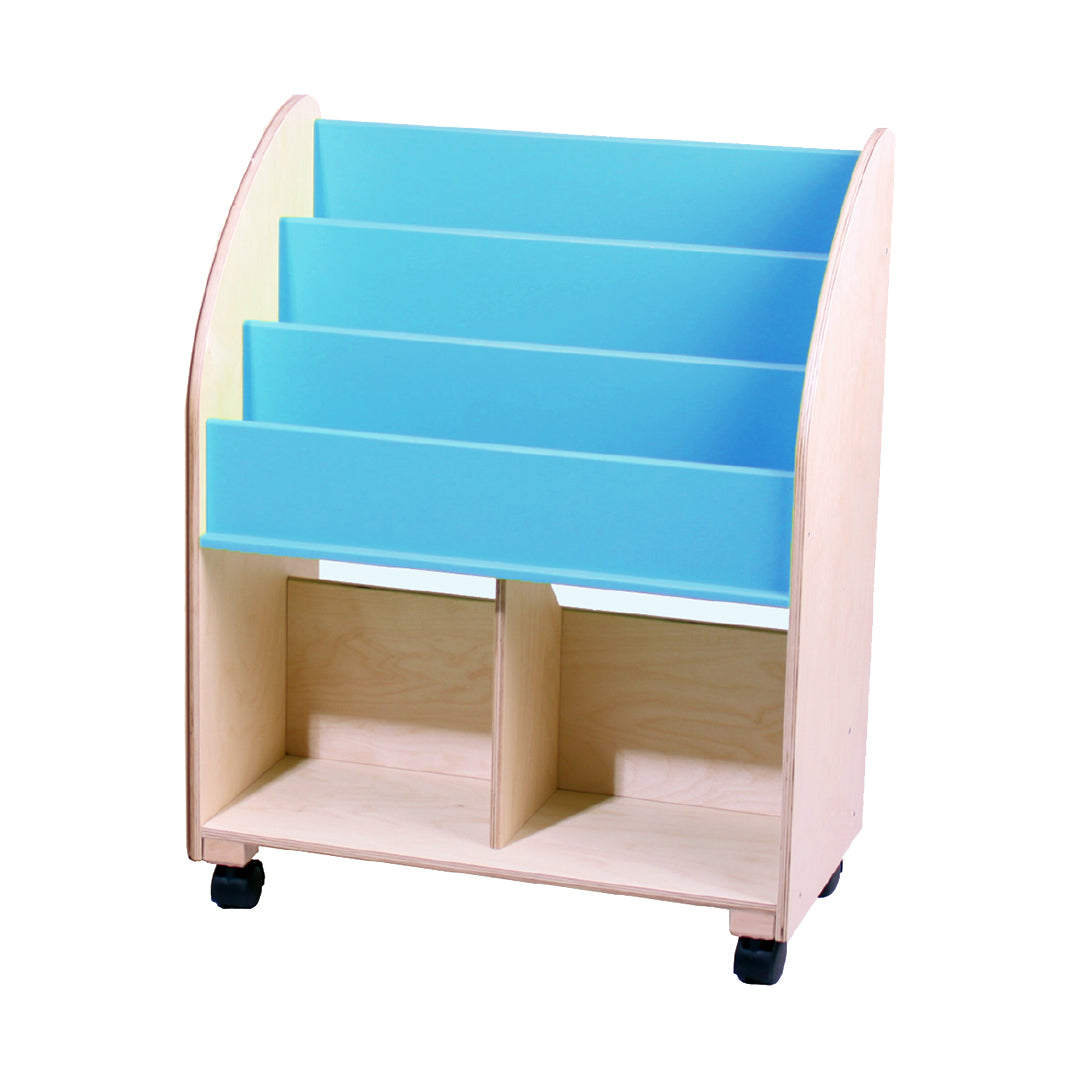 blue wooden bookshelf for children easily movable