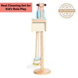 wooden mop and broom cleaning toy playset