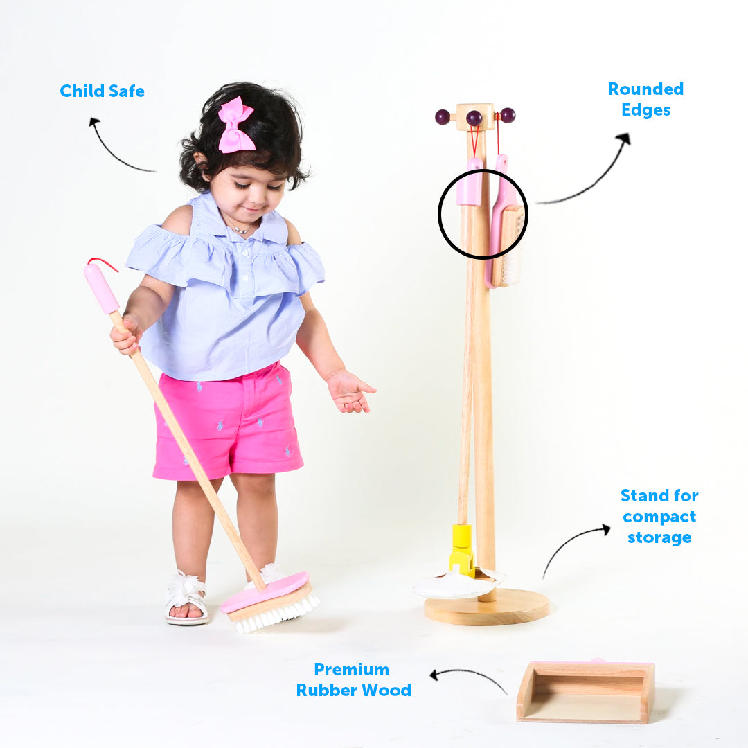 Spic and Span Set Wooden Broom and Mop Montessori Toy Brainsmith